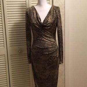 Cache dress gold black animal shimmer M